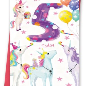 Happy 5th Birthday Card Gift for Girls, Cute 5 Year Old Birthday Decoration for Daughter Granddaughter Niece