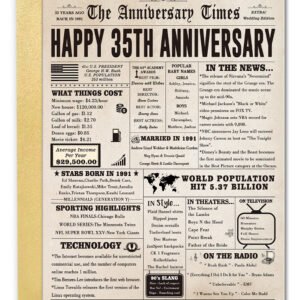 Big 35th Anniversary Card for Him Her, Retro 35 Year Anniversary Card Gift for Wife Husband Couple, Vintage Coral Wedding Gifts for Couples Parents