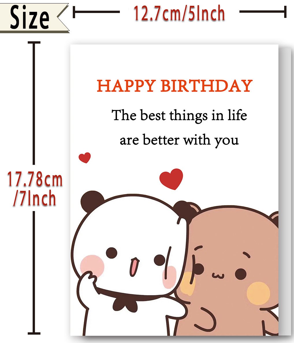 FANCYLUCKY Cute Birthday Card for Women Men, Love Birthday Card Gifts for Girlfriend Boyfriend Wife Husband, Romantic Birthday Card with Bear Design - Image 2