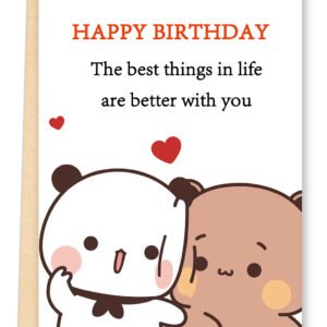 FANCYLUCKY Cute Birthday Card for Women Men, Love Birthday Card Gifts for Girlfriend Boyfriend Wife Husband, Romantic Birthday Card with Bear Design