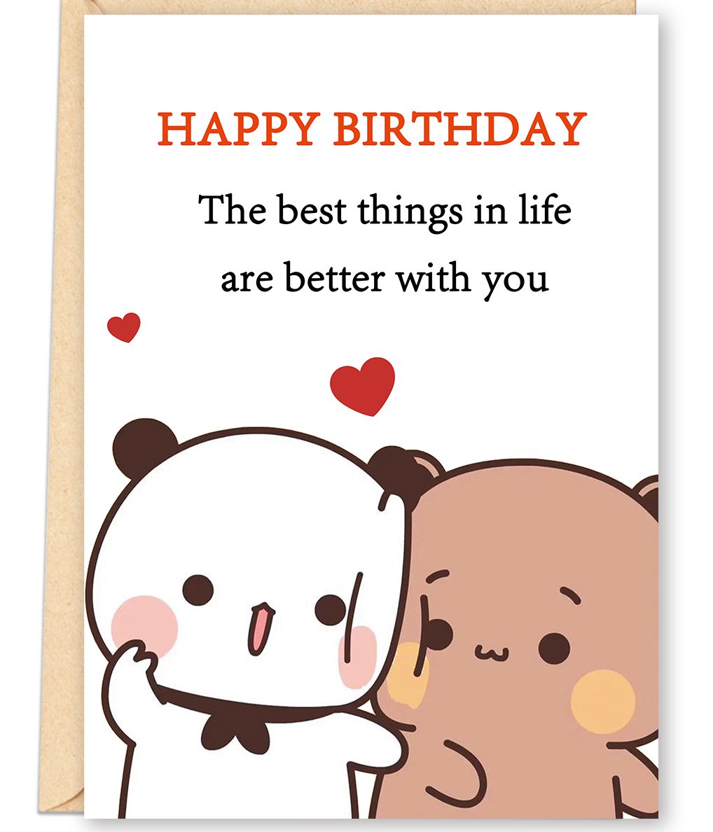 FANCYLUCKY Cute Birthday Card for Women Men, Love Birthday Card Gifts for Girlfriend Boyfriend Wife Husband, Romantic Birthday Card with Bear Design